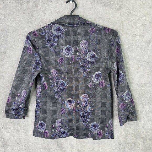 Womens Soho Apparel Gray & Purple Plaid Floral Blazer Polyester Blend Stretch M - Picture 3 of 7